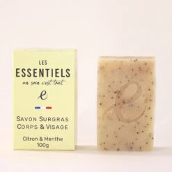 Savon Surgras Bio Citron & Menthe - Visage Et Corps - Peaux Grasses - Savonnerie Les Essentiels - 100 Gr -XOXO Cosmetique Magasin Savon citron menthe 2