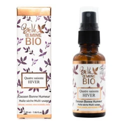 Huile Multi-usages Hiver "Cocoon-Bonne Humeur" - Sésame, Amande, Rose Musquée Et Coco - Toute Peau - Belle Oemine Bio - 30 ML
