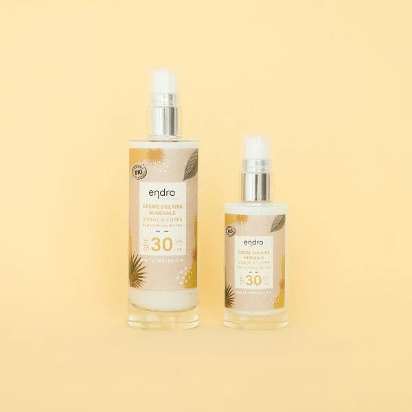 Crème Solaire Minérale Bio SPF 30 - Visage Et Corps - Parfum Monoï Des îles - Endro 1 Crème Solaire Minérale Bio SPF 30 - Visage Et Corps - Parfum Monoï Des îles - Endro